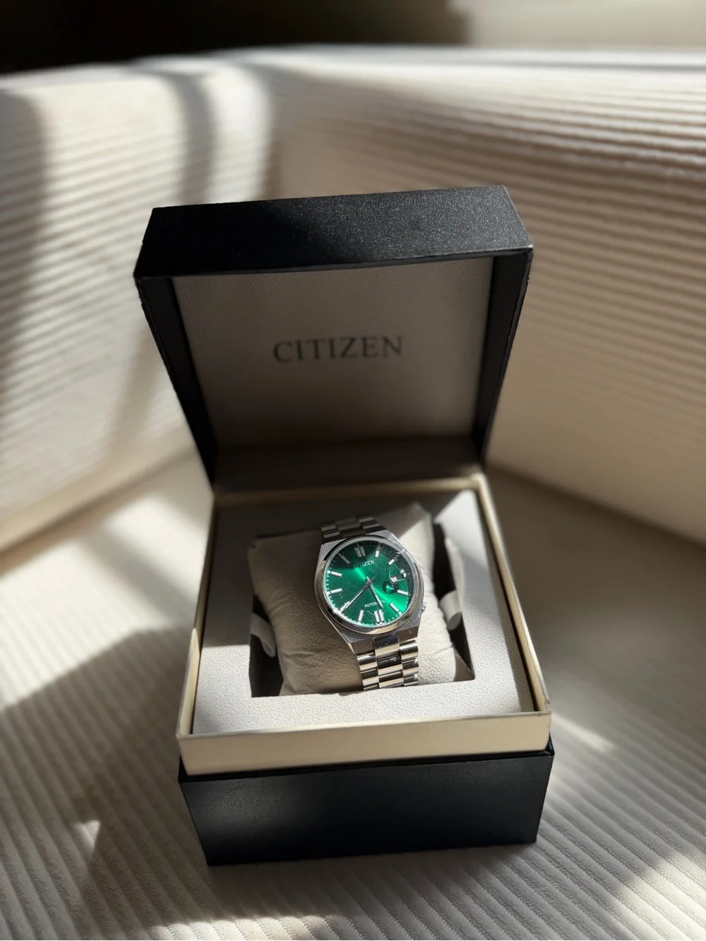 Citizen Stainless Steel Men's Watch with Green Dial and Silver Bracelet